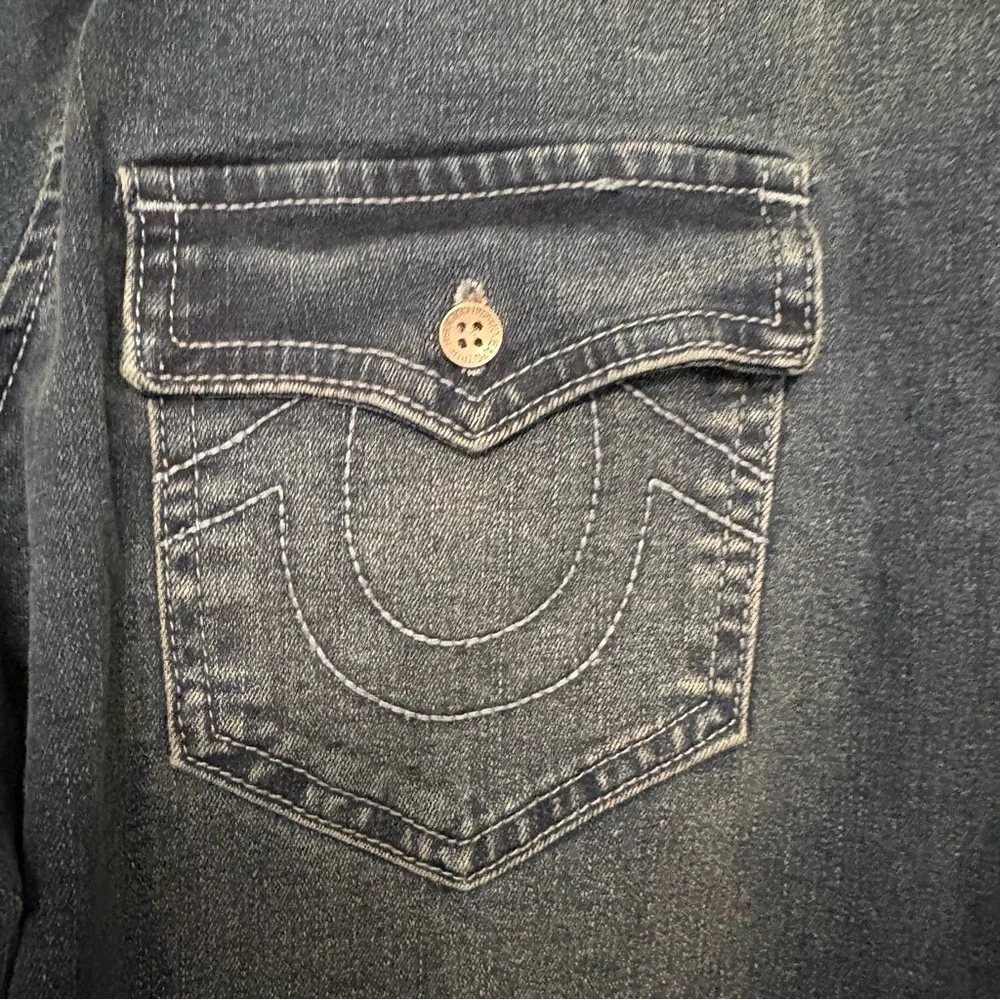 True Religion Georgia Denim Glitter button Shirt Cozy Fireside Wash Large - Picture 6 of 10